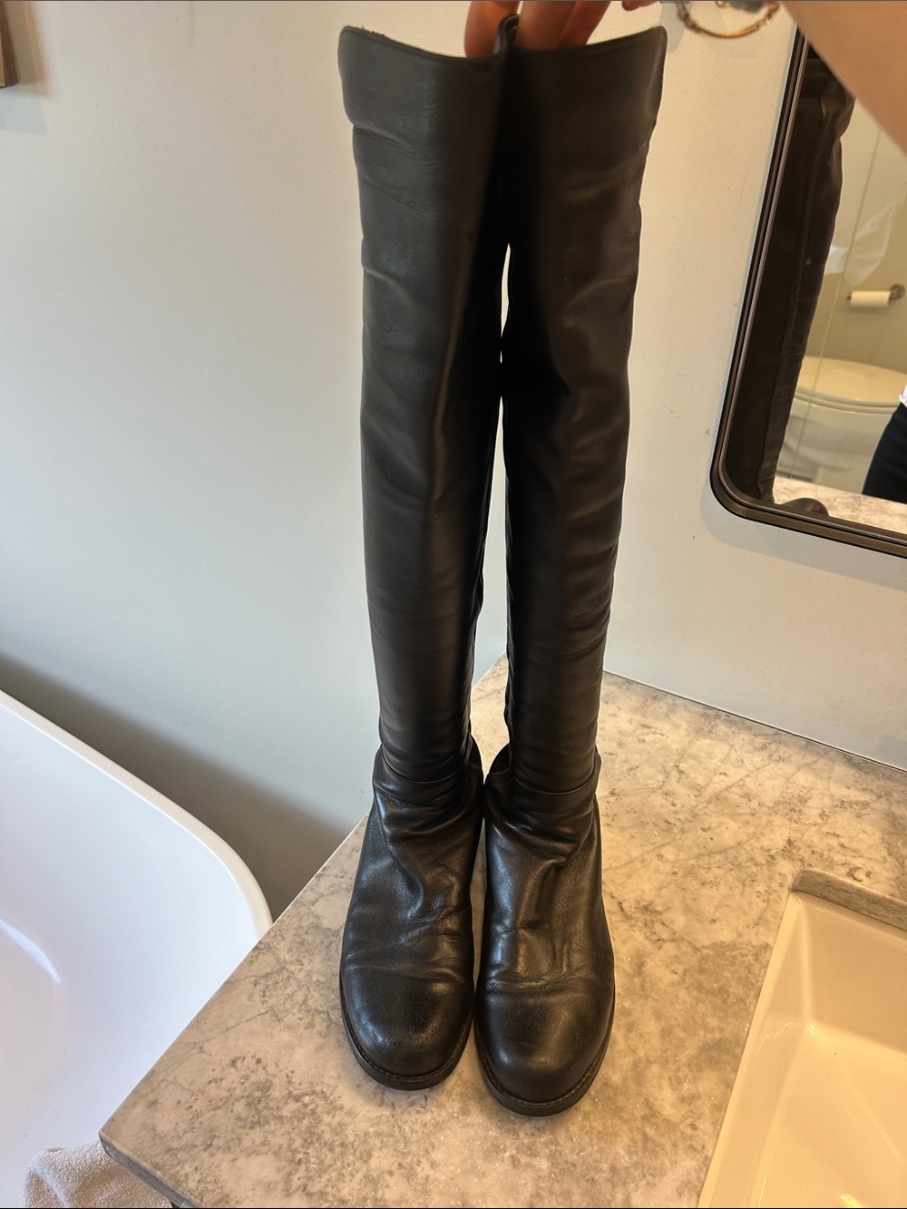 Stuart Weitzman Black Women's Over-the-Knee Leather Boots